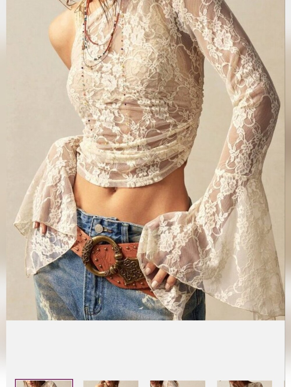 White Boho Casual Women's Knit Oblique Collar Flare Sleeve Cropped Top